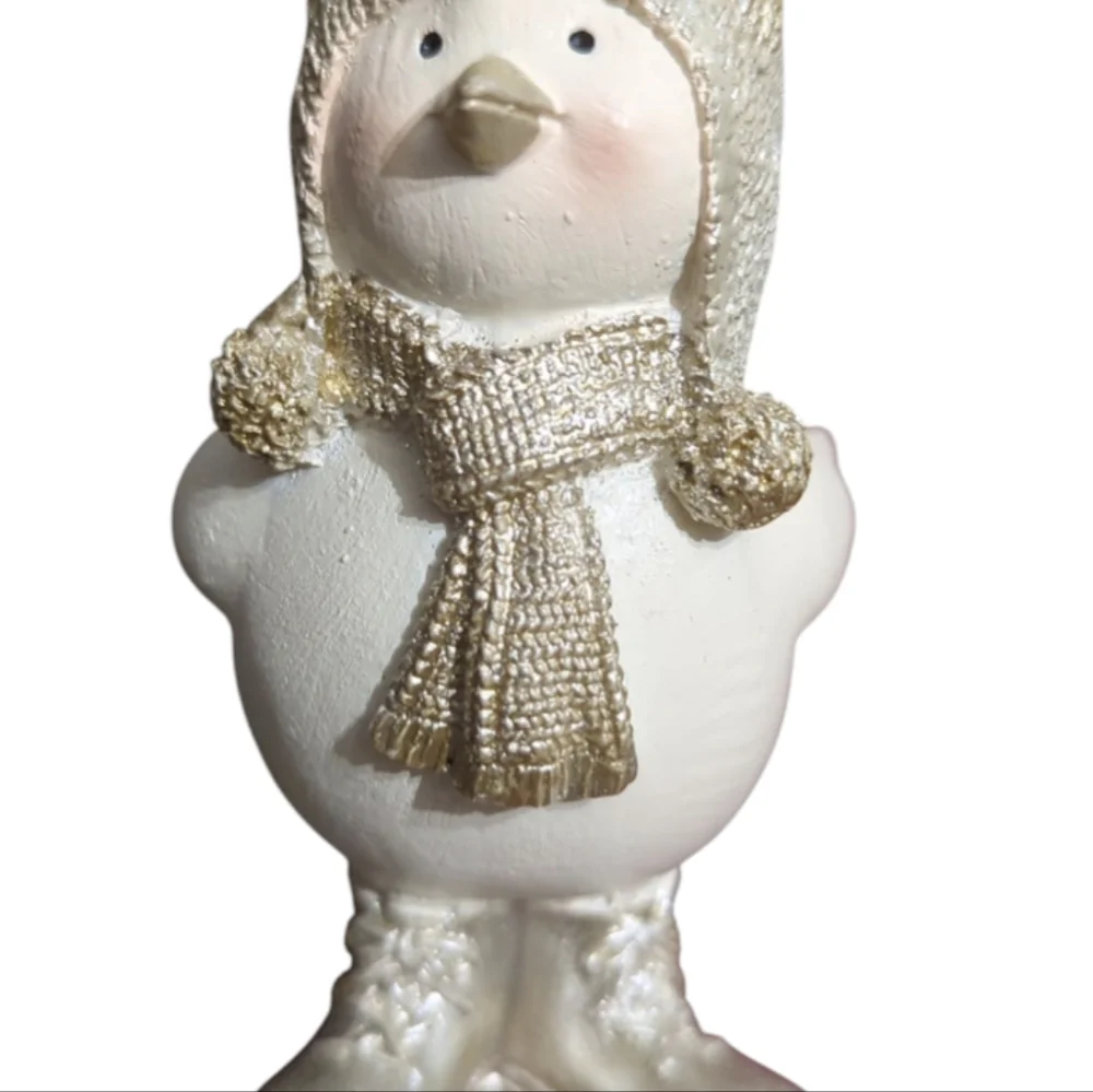 White And Silver Bird Figurine With Gold Accents.
